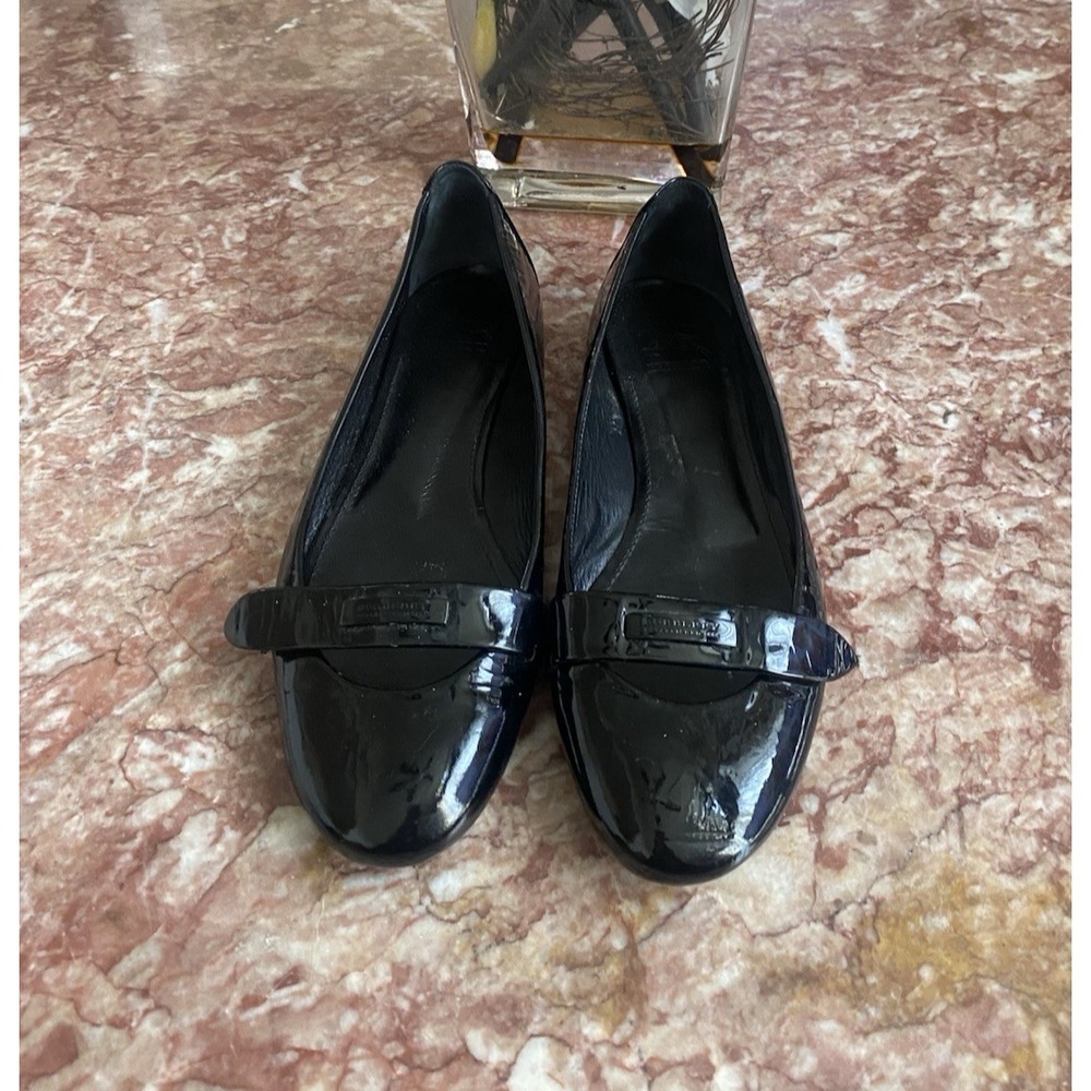 Burberry Black Patent Leather Round Toe Ballet Flat Shoes 38.5/US 8.5 EUC! $400 - Picture 4 of 13